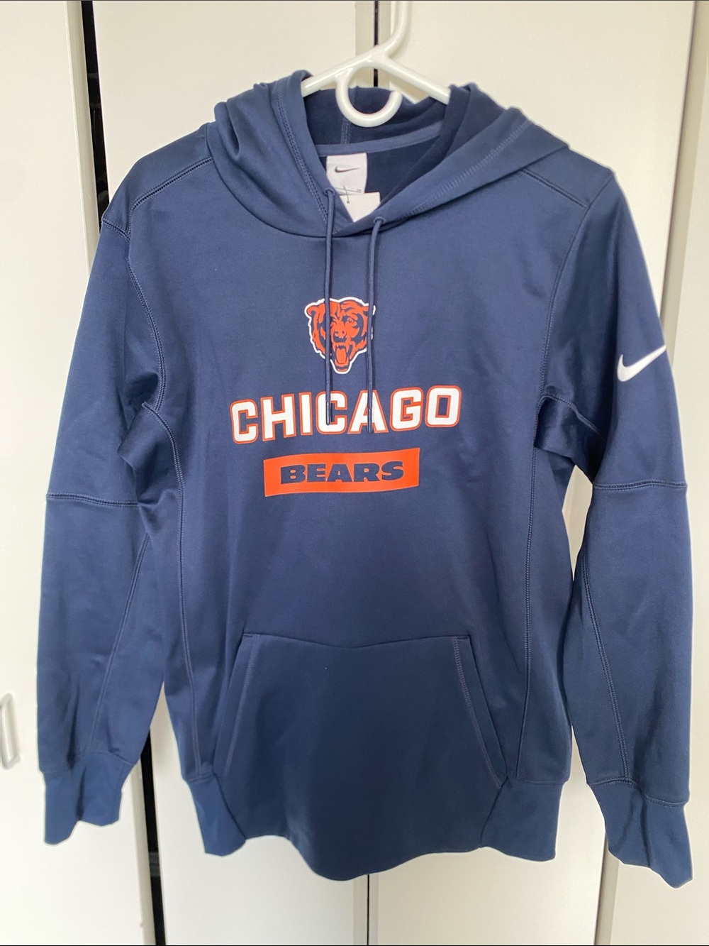 Nike Navy Chicago Bears Pullover Hoodie with Orange Logo (Small) NWT